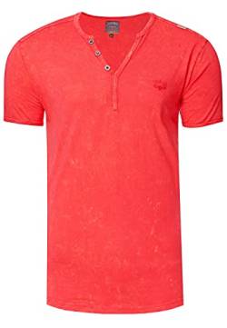 T-Shirt Streetwear Used-Look V-Neck Herren-T-Shirt mit Knopfleiste 284, Farbe:Rot, Größe S-3XL:XL von Rusty Neal