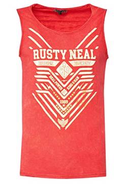 Tank Top Herren Shirt Verwaschen mit Print Tanktop Tiefer Rundhals Locker Sitzend Regular Fit 247, Größe S-3XL:L, Farbe:Koralle von Rusty Neal