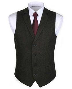 Ruth&Boaz 2Pockets 4Buttons Wool Herringbone/Tweed Tailored Collar Suit Waistcoat (XL, Tweed olive) von Ruth&Boaz