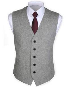 Ruth&Boaz 2Pockets 5Buttons Wool Herringbone/Tweed Tailored Collar Suit Waistcoat (L, Tweed Grey) von Ruth&Boaz