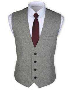 Ruth&Boaz 3Pockets 4Buttons Wool Herringbone/Tweed Tailored Collar Suit Waistcoat (M, Tweed Grey) von Ruth&Boaz
