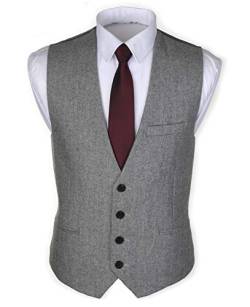 Ruth&Boaz 3Pockets 4Buttons Wool Herringbone/Tweed Tailored Collar Suit Waistcoat (XXL, Herringbone grey) von Ruth&Boaz