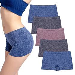 Ruxia Damen-Boxershorts, nahtlos, Boyshort Höschen für Unterkleider, Damenunterwäsche, Shorts, 5er-Pack, Schwarz, schwarz, blau, blau, heller Kaffee, 48 von Ruxia