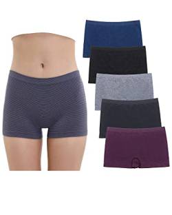 Ruxia Damen Nahtlose Boyshort Höschen NylonSpandex Unterwäsche Stretch Boxer Briefs 5er-Pack Mittel 5 Paar (schwarz, navy, melange, london Blau, b von Ruxia