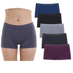 Ruxia Damen Seamless Boyshort Panties Nylon Spandex Unterwäsche Stretch Boxer Briefs 5er Pack, (Schwarz, Marineblau, Melange, London-Blau, Burgunderrot), 42 von Ruxia