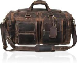 Ruzioon Premium Duffel Taschen für Männer Holdall Leder | Reisetasche | Wochenend-Duffle-Tasche | Dunkelbraun | Groß 24 x 12x 11 Zoll von Ruzioon