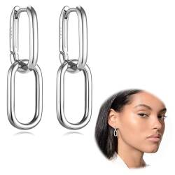 Ruzister® 1 Paar Ohrringe hängend für Mädchen, Double Circle Hoop Ohrringe Schmuck für Hochzeitsgeschenke für Damen, Doppelter Kreis Modeschmuck Ohrringe Silber von Ruzister