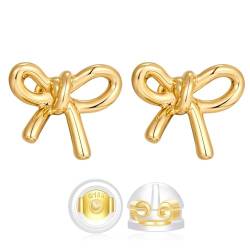 Ruzister 1 Paar Schleifenohrringe, Gold-Silber-Schleifenohrstecker für Frauen, hypoallergene vergoldete Ohrringe, Schleifenschmuck für Frauen, Geschenk für Frauen von Ruzister
