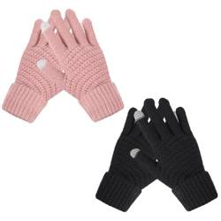 Ruzister 2 Paar Winterhandschuhe für Damen – Touchscreen-Handschuhe für Damen, warme Handschuhe mit elastischem Bündchen, Strickhandschuhe für kaltes Wetter von Ruzister