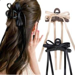 Ruzister 2 Stück Schleifen-Haarspangen mit langem Schwanz, Quastenband-Haarklammern, Damen-Haarspange für Mädchen, große Haarspangen, lange Haar-Accessoires von Ruzister
