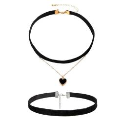 Ruzister 2 Stück klassische Samt-Herz-Halskette, mehrlagiges verstellbares Halsband, Damenschmuck für Mädchen, Halsbandkette für Frauen Halskette Damen 90er Deko von Ruzister