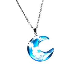 Rxuaw Halskette mit blauem Himmel, weiße Wolke, Kreis-Charm, Natur-inspirierte Halskette, Schmuck für Damen und Mädchen, as shown in PD, Mond von Rxuaw