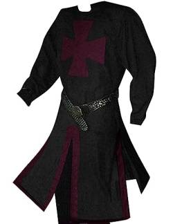 Herren Kreuzritter-Kostüm Mittelalterlicher Renaissance Ritter Krieger Tunika Retro Halloween Cosplay Top mit Kreuz - Rot - Medium von Ryannology