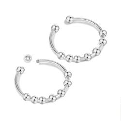 Ryaupy 2er Set Anti Stress Ringe aus Edelstahl - Verstellbare Spinner Ringe mit Perlen - Angst Ring und Fidget Ring für Damen und Herren in Silber von Ryaupy