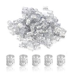 Ryaupy 50er Set Dreadlocks Zubehör - Verstellbare Metall Cuffs, Aluminium Perlen für Dreadlocks - Haarschmuck für Modenschauen und Partys in Silber von Ryaupy