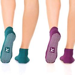 rutschfeste Anti Skid Grip Socken (2 Paar) (perfekt für Pilates, Yoga, Barre, Dance, Martial Arts, Trampolin, Fitness, Krankenhaus, Reha, Home & Body Balance) von Rymora