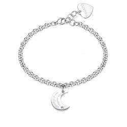 S'AGAPÕ Damen-Armband von s'agapo aus der Kollektion Be My Always Armband aus Edelstahl mit Schriftzug nie aufhören zu träumen, Schmuckgröße: 18,5 cm, Referenz ist sbm73, Hypoallergener Stahl von S’AGAPÕ