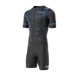 Herren Fahrrad-Skinsuit mit Gel-Polsterung, einteiliger Trianzug, kurzes, sublimiertes Design, schwarz / blau, S von S Sikma