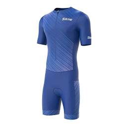 Herren Radsport-Skinsuit, Gel, gepolstert, einteilig, Trisuit Bike Top, kurz, sublimiertes Design, blau, XL von S Sikma