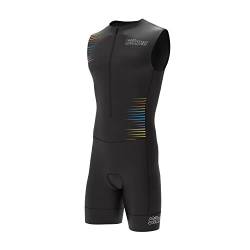 Herren Radsportanzug Gel Gepolstert Einteiler Trisuit Bike Top Kurz Sublimiertes Design, Ärmellos-Schwarz-Mehrfarbig, L von S Sikma