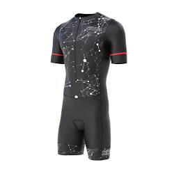 Herren Radsportanzug Gel Gepolstert Einteiler Trisuit Bike Top Kurz Sublimiertes Design, schwarz / weiß, XL von S Sikma