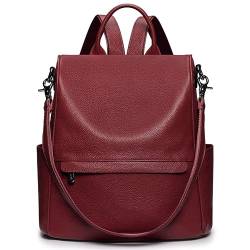 S-ZONE Damen Anti-Diebstahl Rucksack Echtleder Diebstahlschutz 2 in 1 Handtasche als Lederrucksack Tragbare Modische Schultertasche Geldbeutel Reiserucksack Daypack von S-ZONE