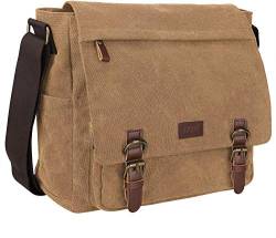 S-ZONE Herren Umhängetasche 15,6 Inch Große Laptoptasche Vintage Canvas Messenger Bag Aktenktasche Schultertasche Bürotasche Kuriertasche Arbeitstasche von S-ZONE