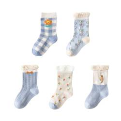 5 Paar Socken für Jungen Mädchen Kinder 5er Pack Baumwolle bunte Socken ab 1 Jahr (19/24, Blau) von S-kini