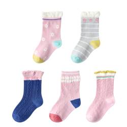 5 Paar Socken für Jungen Mädchen Kinder 5er Pack Baumwolle bunte Socken ab 1 Jahr (33/38, Rosa) von S-kini