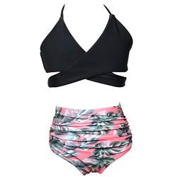 S-kini mädchen Bikini Set Mutter und Tochter Bademode Gepolstert Neckholder Zweiteilige Badeanzug Familie Strandkleidung (Schwarz, M) von S-kini