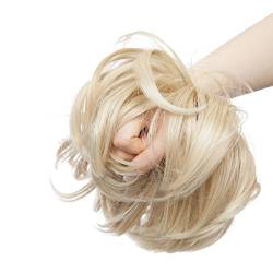 Updo Hair Extensions Ponytail Haarteil Dutt Haargummi mit Haaren Glatt Haarknoten Hochsteckfrisuren Haarverlängerung für Frauen 80g Aschblond bis Bleichblond von S-noilite