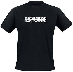 Love Music Hate Fascism T-Shirt, Schwarz, Grösse XXL von S&D