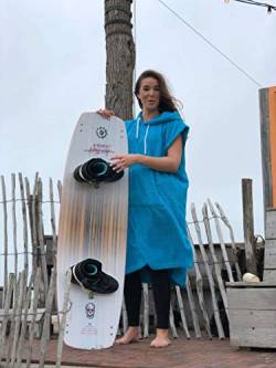 S< Surf Poncho für Männer & Frauen mit Namen bestikt - Persönliche Stickerei -100% Baumwolle/Terry - Langer Surfponcho in 4 Farben (L/XL, Aquablau) von S&LT