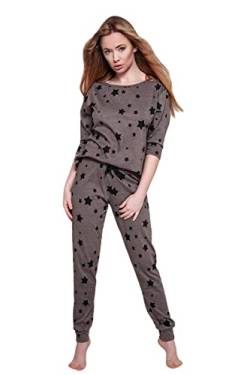 S& SENSIS Baumwoll-Pyjama (Made in EU) Shorty Schlafanzug Hausanzug Woman Star, Gr. M (38), Braun mit Sternen von S& SENSIS