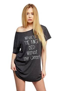 S& SENSIS angesagtes und hochwertiges Baumwoll-Nachthemd (Made in EU) Sleepshirt mit modischem Print, Gr. Einheitsgröße, Dunkelgrau mit Spruch von S& SENSIS