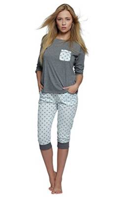 S& SENSIS edler Baumwoll-Pyjama Hausanzug (Made in EU) aus wunderschönem Oberteil und toller Hose in zartem Design, Gr. L (40), Grau/Weiß mit Sternen von S& SENSIS