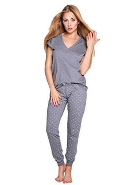 S& SENSIS edler Baumwoll-Pyjama Hausanzug (Made in EU) aus wunderschönem Oberteil und toller Hose in zartem Design (M, Grau mit Punkten) von S& SENSIS