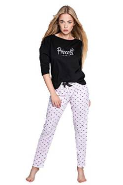 S& SENSIS modischer Baumwoll-Pyjama (Made in EU) Shorty Schlafanzug Hausanzug aus lässigem Shirt und gemütlicher Hose (Gr. M (38), Schwarz/Rosa Princess) von S& SENSIS