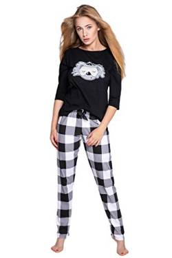 S& SENSIS sensationeller Baumwoll-Pyjama (Made in EU) Shorty Schlafanzug Hausanzug aus zartem Oberteil und toller Hose (L (40), Schwarz/Weiß mit Koala) von S& SENSIS