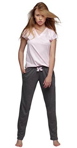 SENSIS stillvoller Baumwoll-Pyjama (Made in EU) Schlafanzug Hausanzug aus feinem T-Shirt und bequemer Hose, Gr. M (38), Rosa mit Kutzarm Shirt von S& SENSIS
