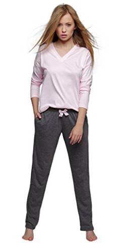 SENSIS stillvoller Baumwoll-Pyjama Schlafanzug Hausanzug aus feinem Langarm T-Shirt und bequemer Hose, rosa, Gr. XL (42) von S& SENSIS