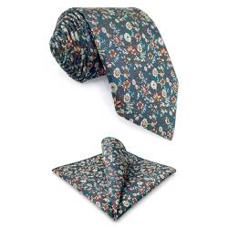 S&W SHLAX&WING Blumen-Krawatten für Männer, mehrfarbig, Algengrün, Hochzeitsset mit Einstecktuch, extra lang, 160 cm von S&W SHLAX&WING