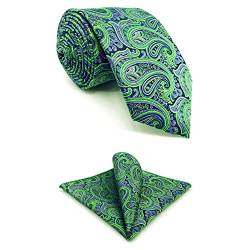 S&W SHLAX&WING Herren Krawatten Paisley Grün Lila für Anzug Sakko Hochzeit Krawatte Set mit passendem Einstecktuch 147cm von S&W SHLAX&WING