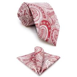 S&W SHLAX&WING Krawatte für Herren Paisley Silber Rot Rosa Hochzeitsgeschenkset mit passendem Einstecktuch 147cm von S&W SHLAX&WING