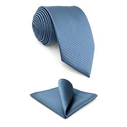 S&W SHLAX&WING Krawatte für Männer Stahlblaue Krawatten Einfarbige extra lange Krawatte mit quadratischem Einsteckset von S&W SHLAX&WING