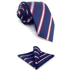 S&W SHLAX&WING Krawatte gestreift blau marine mit roten Streifen für Anzug Krawatten Set für Herren extra lang XL groß und groß von S&W SHLAX&WING
