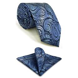 S&W SHLAX&WING Krawatten für Herren Blaues Paisley Krawatten Set mit extra langem Einstecktuch von S&W SHLAX&WING