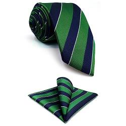 S&W SHLAX & WING Krawattenset für Herren Blau und Grün gestreifte Herrenkrawatte mit Einstecktuch Skinny Slim von S&W SHLAX&WING