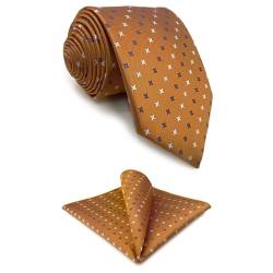 S&W SHLAX&WING Krawattenset für Herren Orange mit blauen weißen Punkten für Anzug Extra lang XL Krawattenset Einstecktuch von S&W SHLAX&WING