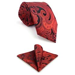 S&W SHLAX&WING Paisley-Krawatten für Herren, Rot, Schwarz, Hochzeit, elegantes Trauzeugen-Krawatten-Set mit passendem Einstecktuch, 147 cm von S&W SHLAX&WING